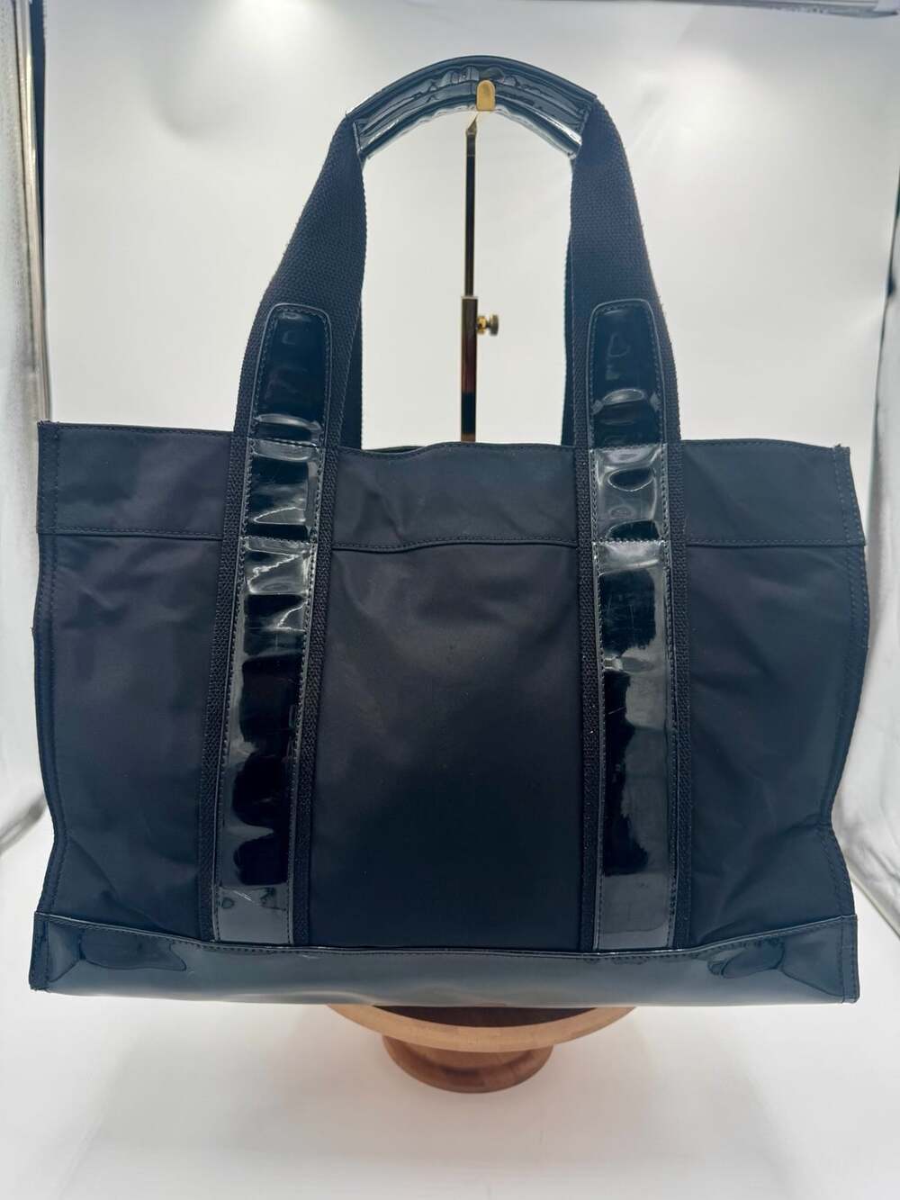 Tory Burch Ella Large Black Nylon Patent Trim Tote Bag - Picture 2 of 10